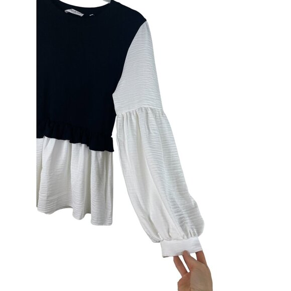 Patrizia Luca Colorblock Peplum Top Banded Cuffs Shirttail hem - Picture 6 of 10